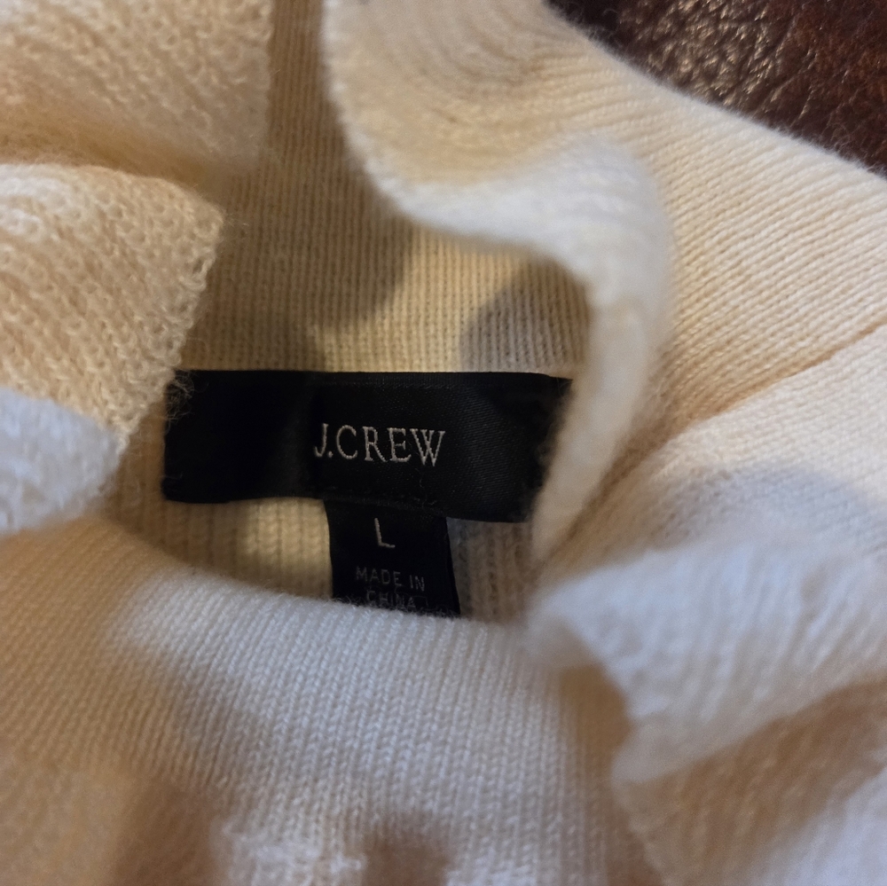 J.Crew Cream Ruffleneck Merino Wool Blend Sweater Large - Picture 5 of 11